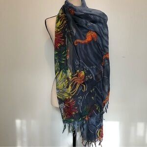 Tropical seascape scarf fringe  multi-colour large EUC
